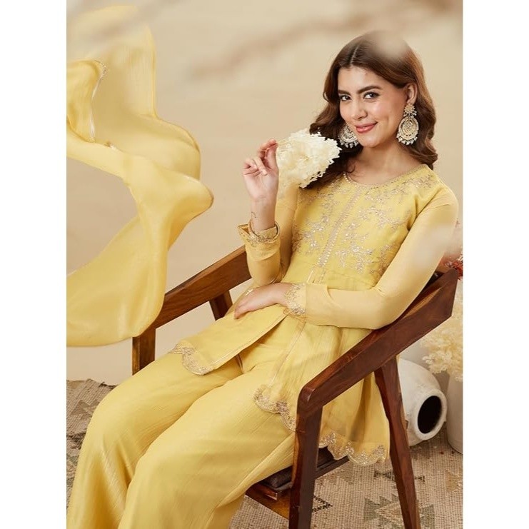 Women's Silk Embroidered Peplum Kurta Sharara with Dupatta thumbnail 2