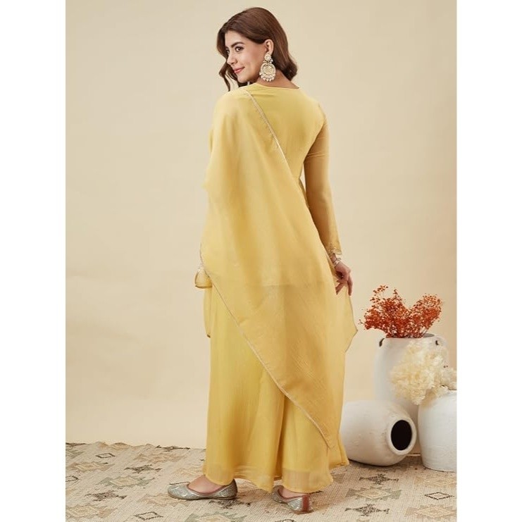 Women's Silk Embroidered Peplum Kurta Sharara with Dupatta thumbnail 4