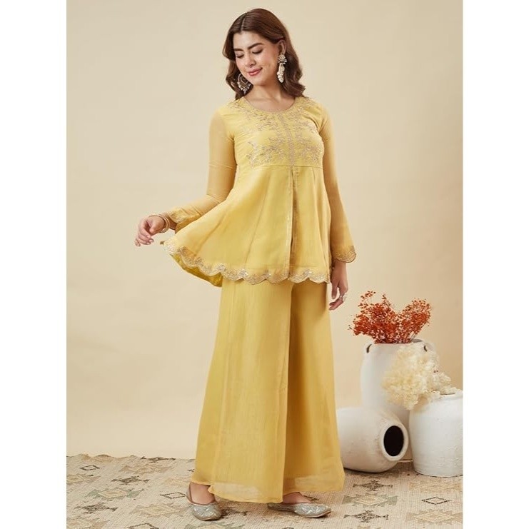 Women's Silk Embroidered Peplum Kurta Sharara with Dupatta thumbnail 5
