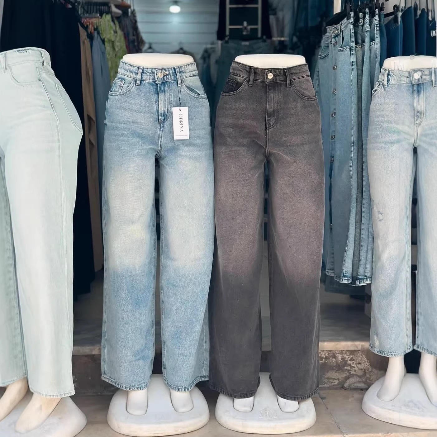 Women's Winter Mid Rise Loose Flared Cargo Jeans Denim Pants Quick Dry Spandex/Cotton American Style Retro thumbnail 3