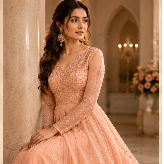 Indo‑Western Gown (Peach)