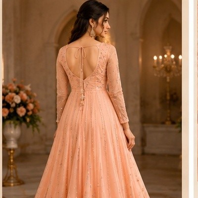 Indo‑Western Gown (Peach) thumbnail 2