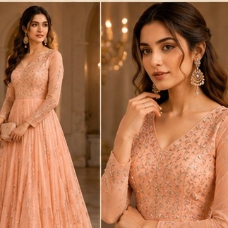 Indo‑Western Gown (Peach) thumbnail 3