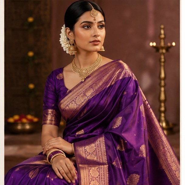 Saree (Kanjivaram Silk, Purple)