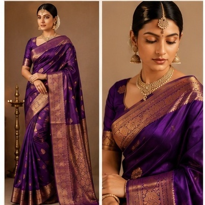 Saree (Kanjivaram Silk, Purple) thumbnail 4