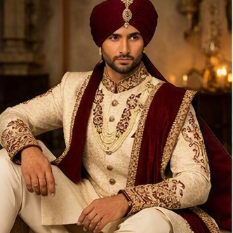 Sherwani (Cream & Maroon) thumbnail 4