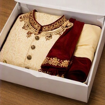 Sherwani (Cream & Maroon) thumbnail 5